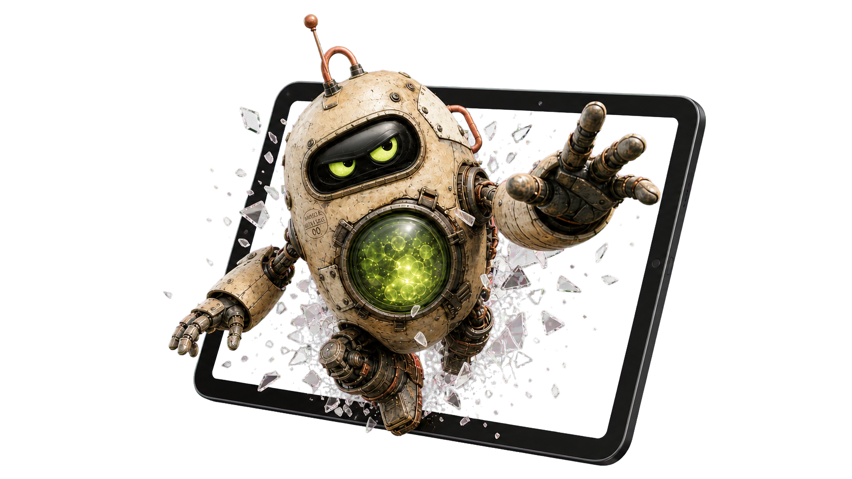 Rascal bursting through an iPad screen